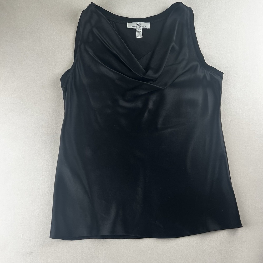 Maison de Papillon Draped Sleeveless Blouse Women XS Black 100% SILK Wedding